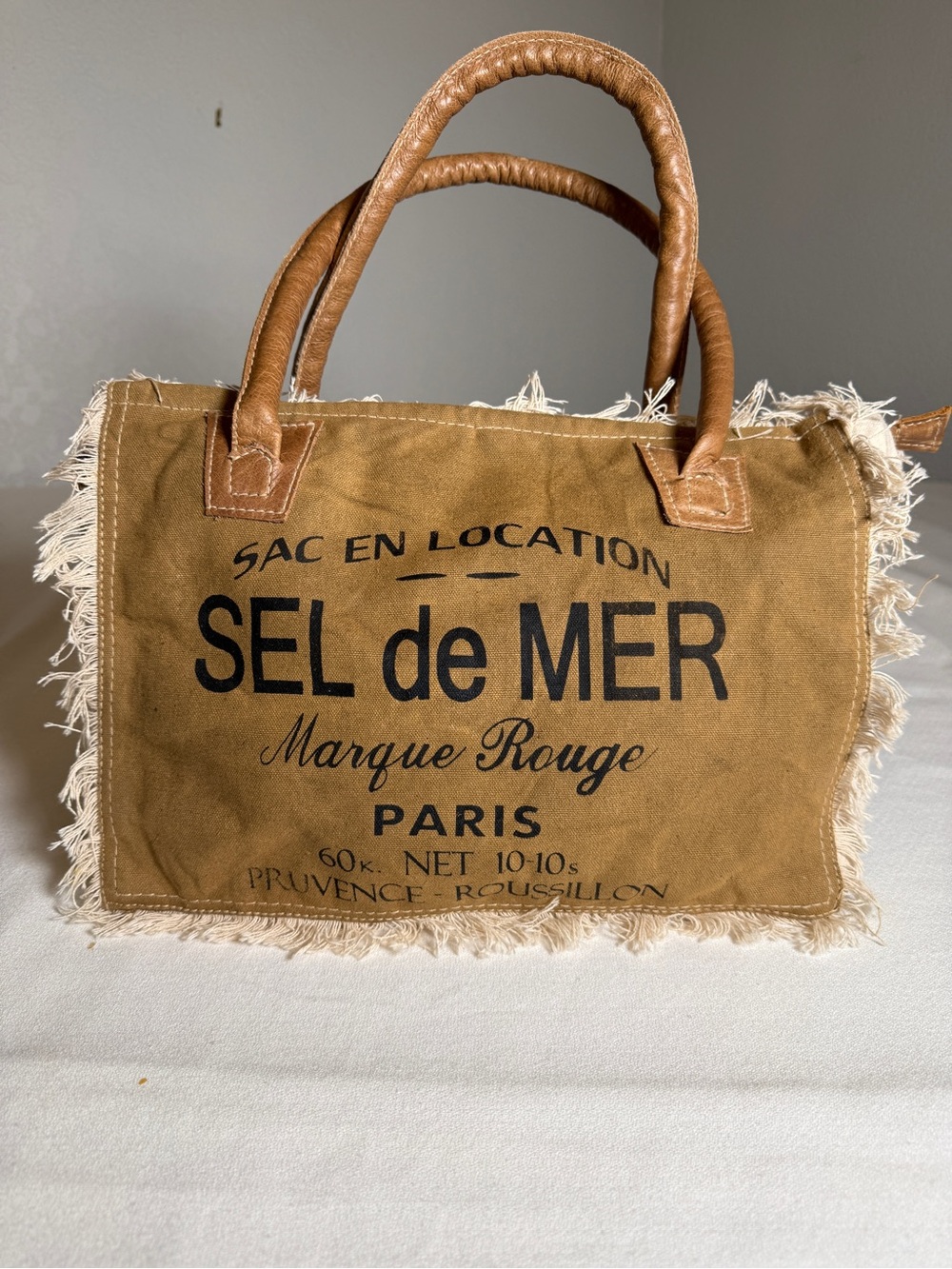 Myra Bag Upcycled Canvas Graphic Tote with Leather Handles and Fringe